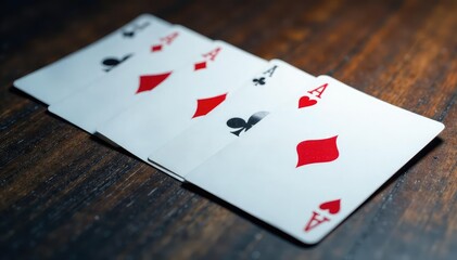 Obraz premium Playing cards arranged in a sequence showing an ace high pattern , still life, arrangement