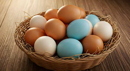 Fresh Eggs in Basket isolated on transparent background