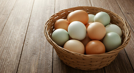 Fresh Farm Eggs in Rustic Basket isolated on transparent background