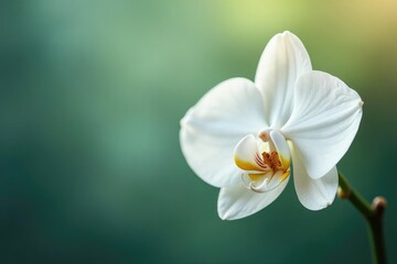 Delicate white orchid blossom, pristine background , tranquil, clean