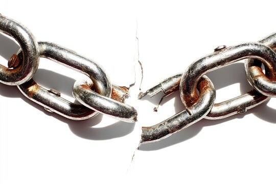 Broken chain on white background