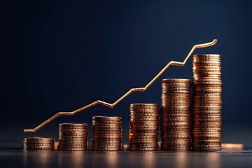 Gold coins forming a growth chart