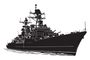 Modern Warship Silhouette – Military Navy Battleship Vector