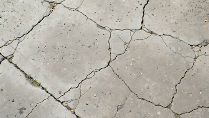 Close-Up of Cracked Concrete Surface with Grass Growing Through