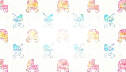 Fototapeta premium Pastel rainbow colored strollers, repeating pattern on white, repeat, colorful, design element