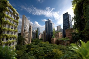 Future City Skyline Overgrown with Nature