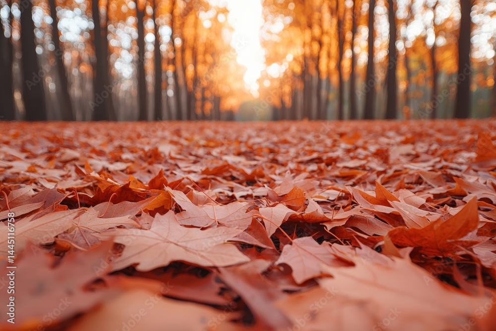 Poster fallen autumn leaves creating a warm carpet in a forest
