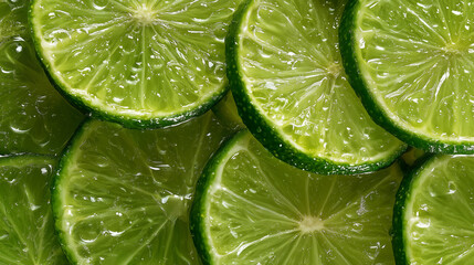 Fresh and Zesty: Wet Lime Slices on a Solid Background