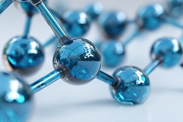 Close-up of a vibrant blue molecular structure, reflecting light in a stunning display of science...