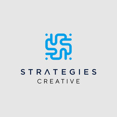 Initial letter s with ornament techno logo design blue template inspiration