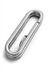 Sleek chrome clip object laying on seamless white backdrop modern still life industrial shiny metal hook studio lit
