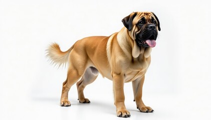 Obraz premium Majestic Mastiff, powerful stance, white background, animal photography, purebred, pet