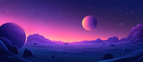 A vibrant alien landscape under a starlit sky.