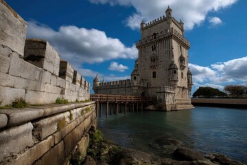 Obraz premium Tower on Water - Architecture, Sky, and Clouds