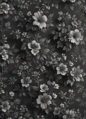 Elegant charcoal floral wallpaper  Tiny blossoms & foliage create a refined repeating design , leaves, design