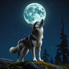Naklejka premium wolf howling at the moon