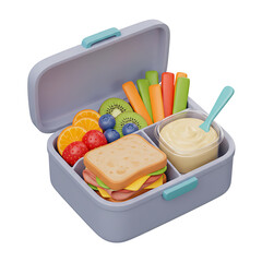 Colorful Cartoon Lunchbox with Sandwich Fruits and Vegetables