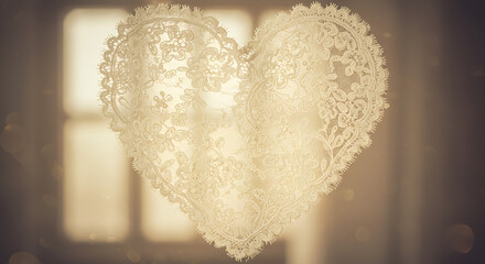 Delicate lace heart shape against a soft-focus window