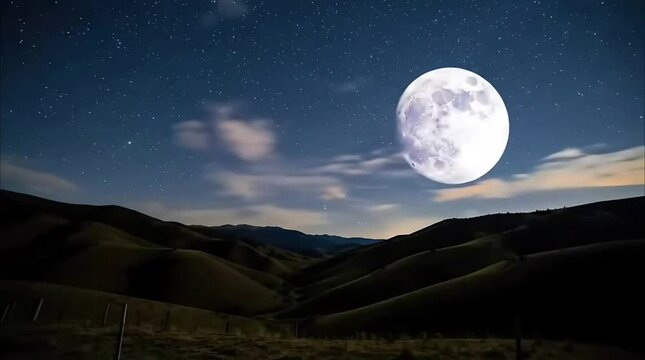 Moonrise and Moonset Over Hills &ndash; Lunar Time-Lapse