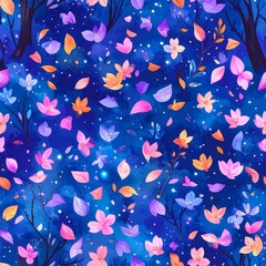 Magical Night Garden with Falling Petals