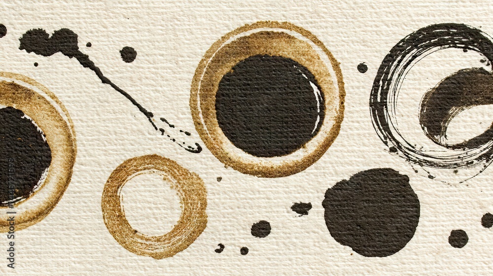 Poster Abstract ink circles and splatters on textured paper creating a minimalist design