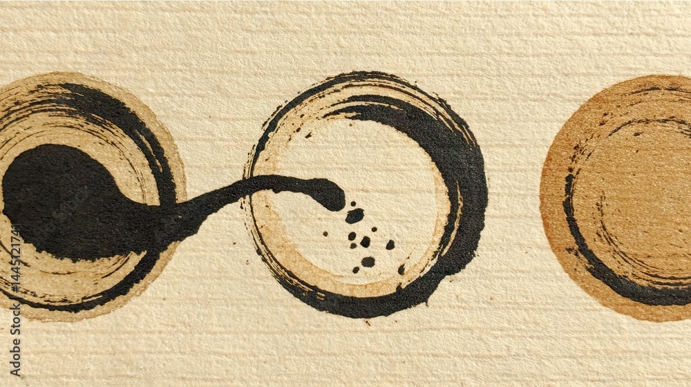 Poster abstract ink circles artistic design on textured paper with a minimalist aesthetic