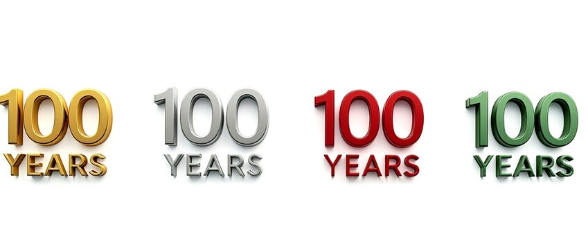Elegant anniversary badge set featuring 25, 50, 75, 100 and other milestone years, designed with gold and silver accents, isolated on a clean white background for clarity and impact