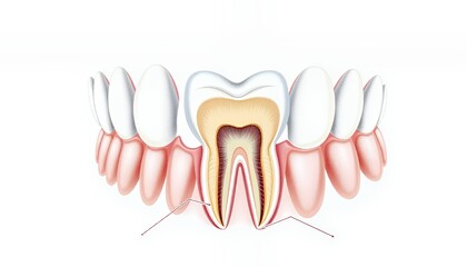 Fototapeta premium Human Teeth Detailed Anatomy Illustration on White Background Perfect for Dental Health Awareness and Education
