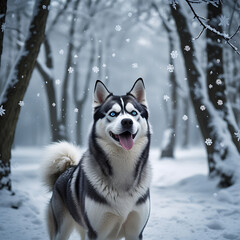 Naklejka premium siberian husky in the snow