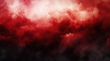 Dramatic, fiery red and dark clouds fill the sky.