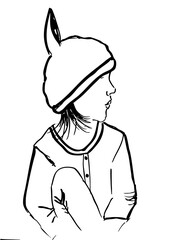 sketch of a little girl with bunny hat