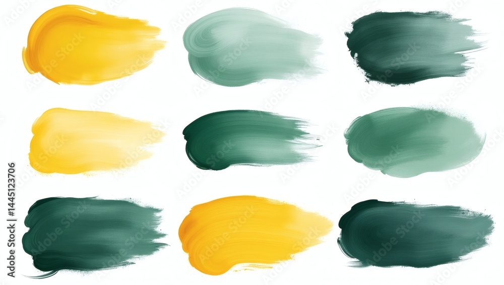 Poster a vibrant set of watercolor brush strokes in various shades, perfect for adding a touch of artistic 