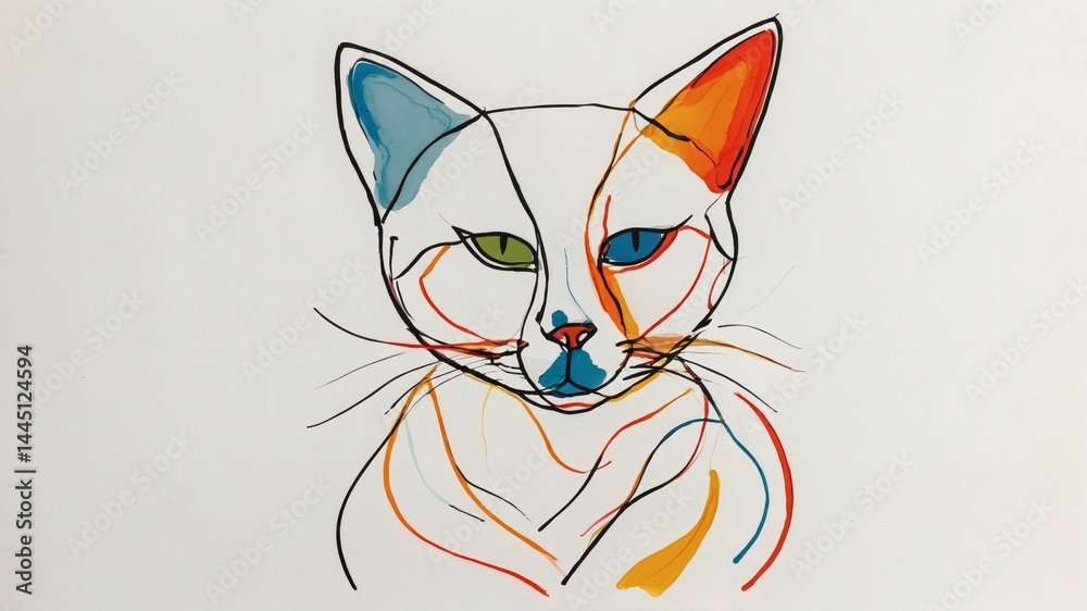 Aufkleber a colorful abstract cat drawing with lines and simple shapes. A playful and artistic design for creative projects