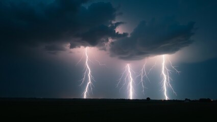 a striking image captures the awe-inspiring power of nature as multiple bolts of lightning illuminate the night sky