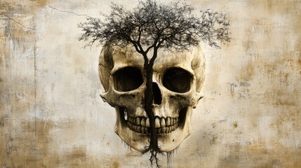 Skull Tree Lifes Cycle with Grunge Art.