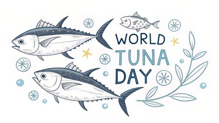 Line drawing of two tuna and ?World Tuna Day? text, simple marine iconography