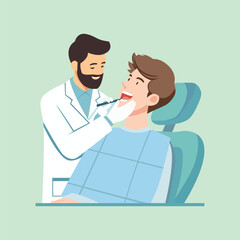 Flat design of hospital and clinic scenes with healthcare professionals treating patients, giving vaccines, handing medicine, and doing dental or child checkups