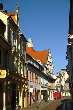 Doebeln, Germany &ndash; April 27, 2025: Historic Upper Market Square in city center of Doebeln, Saxony, Germany