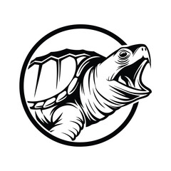 Aggressive Snapping Turtle with Open Mouth Showing Sharp Teeth in Black and White