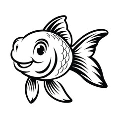 Stylized Black and White Goldfish with Detailed Fins and Scales Pattern