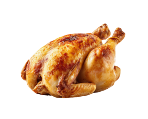 Delicious roasted chicken ready for a feast or celebration meal, cut out
