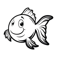 Cartoon Goldfish Swimming Gracefully | Cheerful Black and White Aquatic Outline Design
