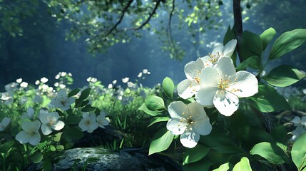 Realistic Floral Landscape Featuring Leaves and Branches in High Resolution