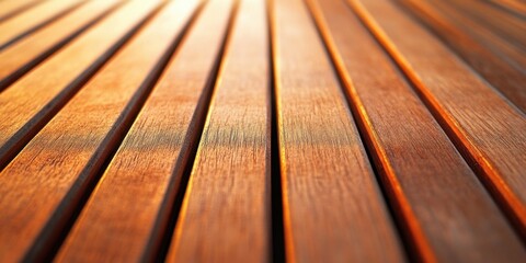 Closeup of wooden surface with warm sunlight and smooth texture highlighting details