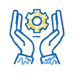 hand hold gear icon doodle illustration