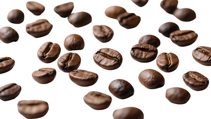 Obraz premium Roasted Coffee Beans Falling on White Background Aromatic Caffeine Energy