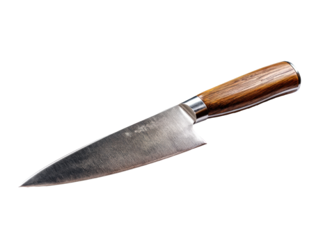 High-quality chef knife with wooden handle for culinary precision, cut out
