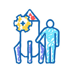 human and rocket fast work icon doodle illustration