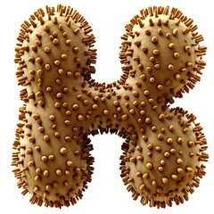 Spiky, textured letter H, beige, 3D render