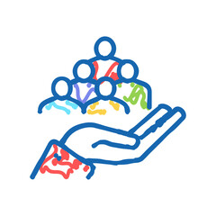 employees on human hand icon doodle illustration